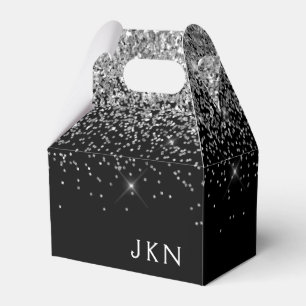 Silver Black Glitter Monogram Girly Name Initials Favour Box