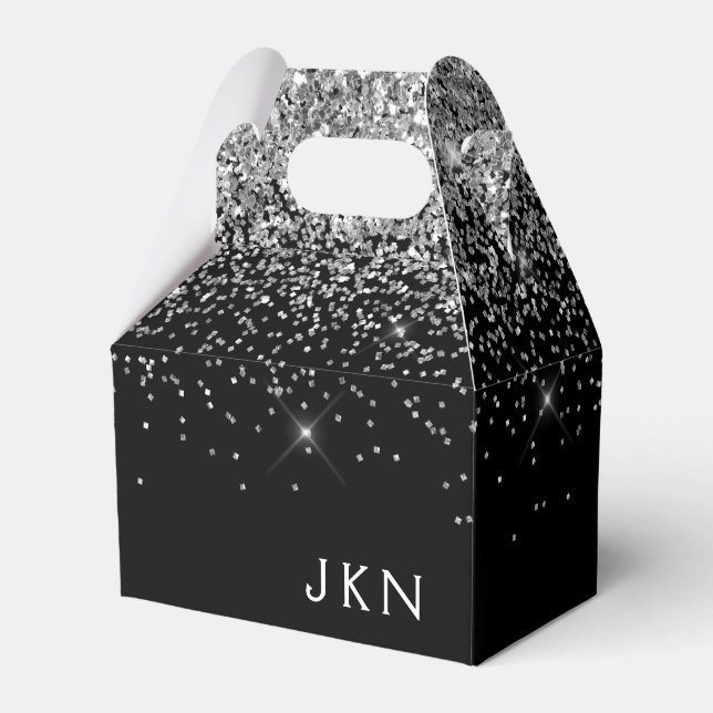 Silver Black Glitter Monogram Girly Name Initials Favour Box (Front Side)