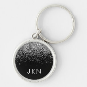 Silver Black Glitter Monogram Girly Name Initials Key Ring