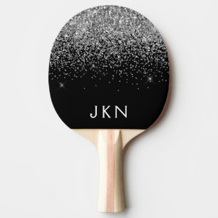 Silver Black Glitter Monogram Girly Name Initials Ping Pong Paddle