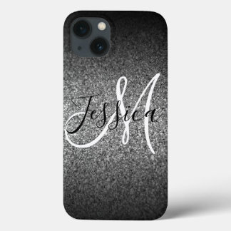 Silver Black Glitter Ombre Personalised iPhone 13 Case