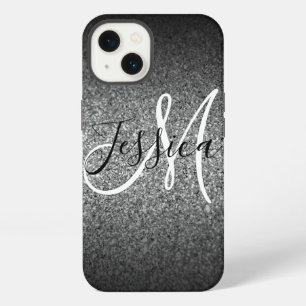 Silver Black Glitter Ombre Personalised iPhone 13 Case