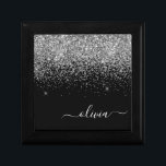 Silver Black Glitter Script Monogram Girly Name Gift Box<br><div class="desc">Silver and Black Sparkle Glitter Script Monogram Name Jewellery Keepsake Box. This makes the perfect graduation,  birthday,  wedding,  bridal shower,  anniversary,  baby shower or bachelorette party gift for someone that loves glam luxury and chic styles.</div>