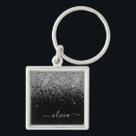Silver Black Glitter Script Monogram Girly Name Key Ring<br><div class="desc">Silver and Black Sparkle Glitter Script Monogram Name Keychains (Key Chain). This makes the perfect sweet 16 birthday,  wedding,  bridal shower,  anniversary,  baby shower or bachelorette party gift for someone that loves glam luxury and chic styles.</div>
