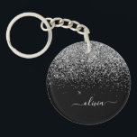 Silver Black Glitter Script Monogram Girly Name Key Ring<br><div class="desc">Silver and Black Sparkle Glitter Script Monogram Name Keychain. This makes the perfect sweet 16 birthday,  wedding,  bridal shower,  anniversary,  baby shower or bachelorette party gift for someone that loves glam luxury and chic styles.</div>