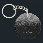Silver Black Glitter Script Monogram Girly Name Key Ring<br><div class="desc">Silver and Black Sparkle Glitter Script Monogram Name Keychain. This makes the perfect sweet 16 birthday,  wedding,  bridal shower,  anniversary,  baby shower or bachelorette party gift for someone that loves glam luxury and chic styles.</div>