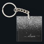 Silver Black Glitter Script Monogram Girly Name Key Ring<br><div class="desc">Black and Silver Faux Foil Sparkle Glitter Script Monogram Name Keychain. This makes the perfect sweet 16 birthday,  wedding,  bridal shower,  anniversary,  baby shower or bachelorette party gift for someone that loves glam luxury and chic styles.</div>