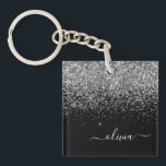 Silver Black Glitter Script Monogram Girly Name Key Ring<br><div class="desc">Black and Silver Faux Foil Sparkle Glitter Script Monogram Name Keychain. This makes the perfect sweet 16 birthday,  wedding,  bridal shower,  anniversary,  baby shower or bachelorette party gift for someone that loves glam luxury and chic styles.</div>