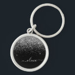 Silver Black Glitter Script Monogram Girly Name Key Ring<br><div class="desc">Silver and Black Sparkle Glitter Script Monogram Name Keychains (Key Chain). This makes the perfect sweet 16 birthday,  wedding,  bridal shower,  anniversary,  baby shower or bachelorette party gift for someone that loves glam luxury and chic styles.</div>