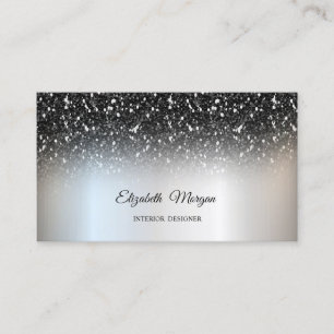 Silver Black Glitter Sequins Elegant Professional  Business Card