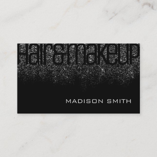 Silver Black Glitter Sparkle Glamour Luxury Beauty Business Card (Front)