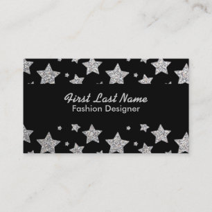 Silver black glitter stars custom business cards