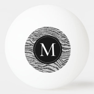 Silver Black Glitz Zebra Glitter Monogram Ping Pong Ball