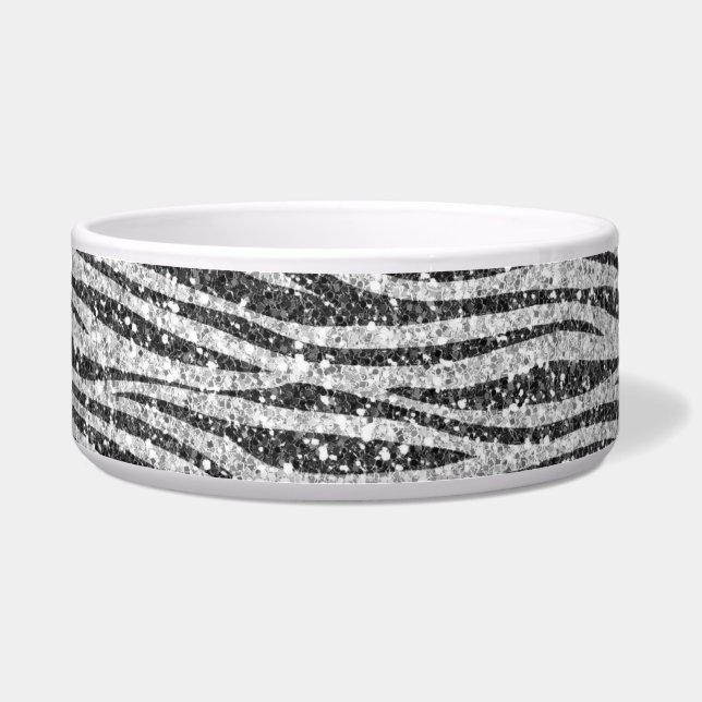 Silver Black Glitzy Zebra Print Glitter     (Front)
