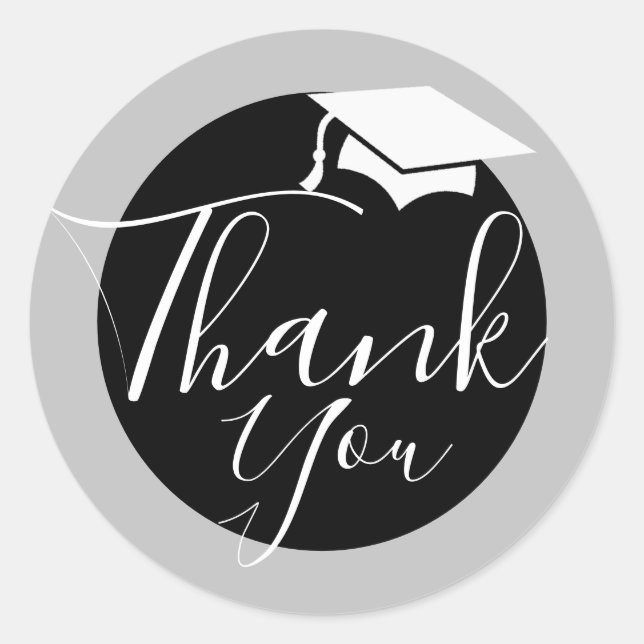 Silver Black Graduation Cap | Graduation Thank You Classic Round Sticker (Front)