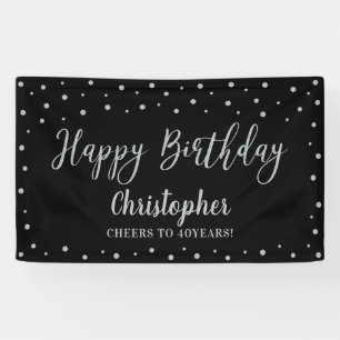 Silver & Black Happy Birthday Party Banner