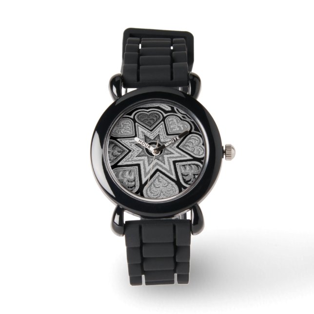 Silver & Black Hearts and Stars Watch (Front)