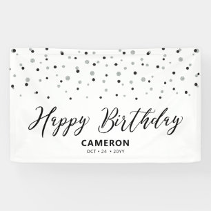 Silver & Black Hexagon Confetti Happy Birthday Banner