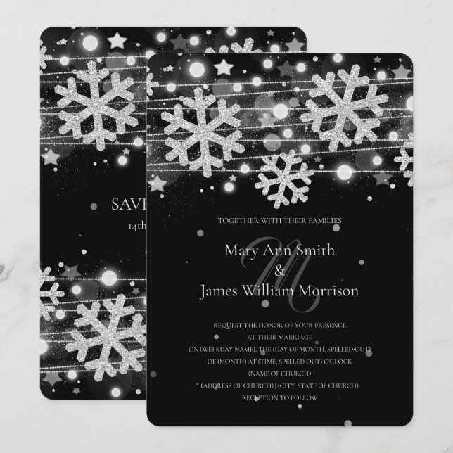 Silver & Black Holiday Wedding Save The Date Invitation (Front/Back)
