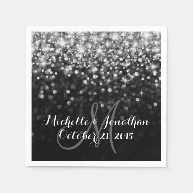 Silver Black Hollywood Glitz Glam Wedding Napkin (Front)