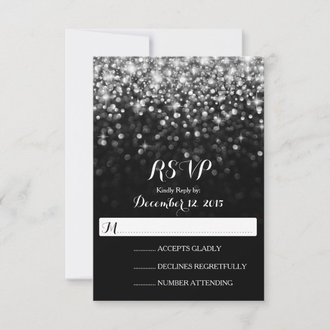 Silver Black Hollywood Glitz Glam Wedding RSVP (Front)
