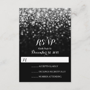 Silver Black Hollywood Glitz Glam Wedding RSVP Card