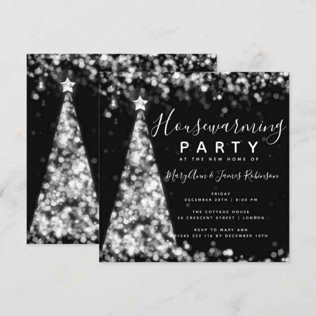 Silver Black Housewarming Party Christmas Holidays Invitation (Front/Back)