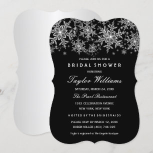 Silver Black Jewel Silver Snowflake Bridal Shower Invitation