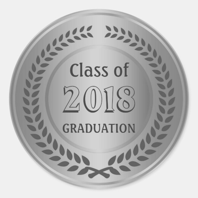 Silver black Laurel wreath Graduation Classic Round Sticker (Front)