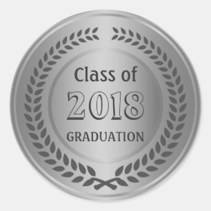 Silver black Laurel wreath Graduation Classic Round Sticker
