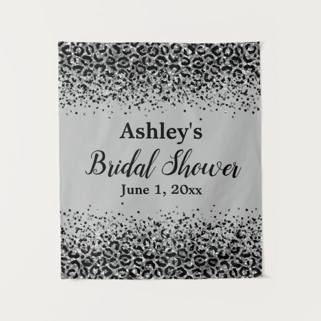 Silver Black Leopard Bridal Shower Backdrop Prop Tapestry (Front)