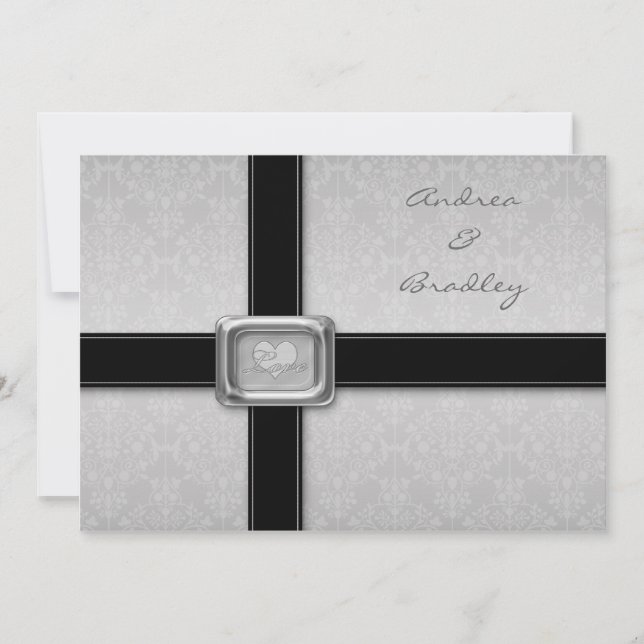 Silver Black Love Medallion Wedding Invitation (Front)