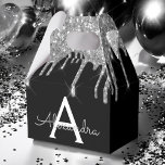 Silver Black Luxury Glitter Glam Monogram Name Favour Box<br><div class="desc">Silver and Black Sparkle Glitter Monogram Name and Initial Paper Party Gift Box. This makes the perfect sweet 16 birthday,  wedding,  bridal shower,  anniversary,  baby shower or bachelorette party gift for someone that loves glam luxury and chic styles.</div>