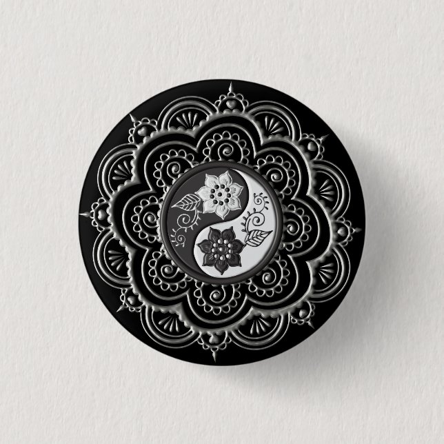 Silver & Black Mandala 3 Cm Round Badge (Front)