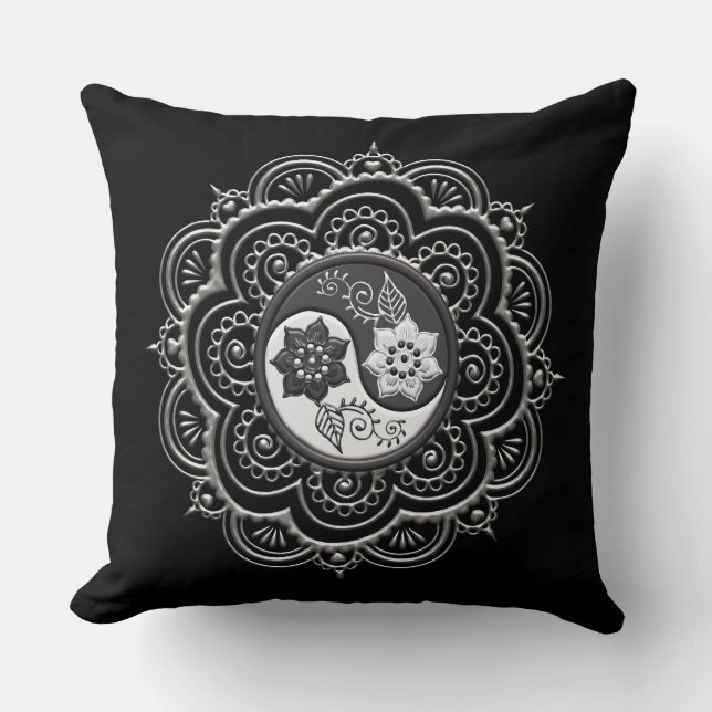 Silver & Black Mandala Cushion (Front)