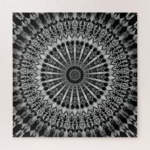 Silver Black Mandala Jigsaw Puzzle