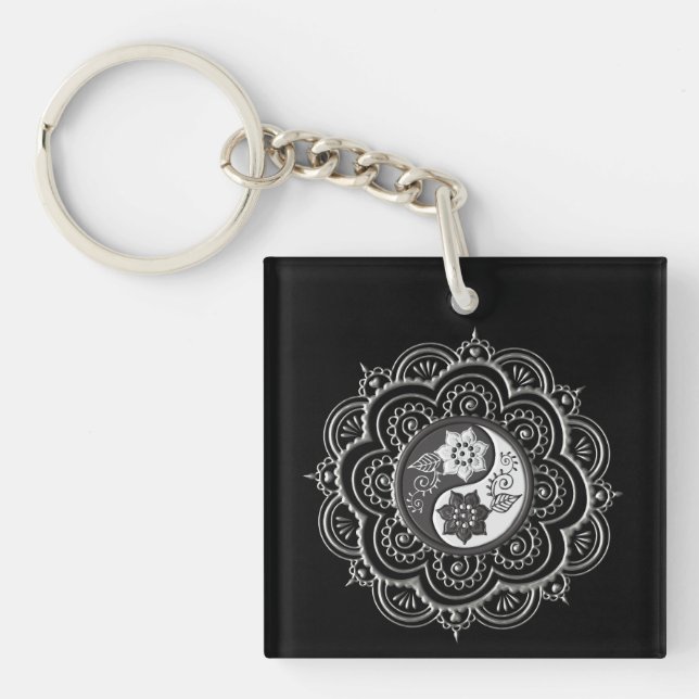 Silver & Black Mandala Key Ring (Front)