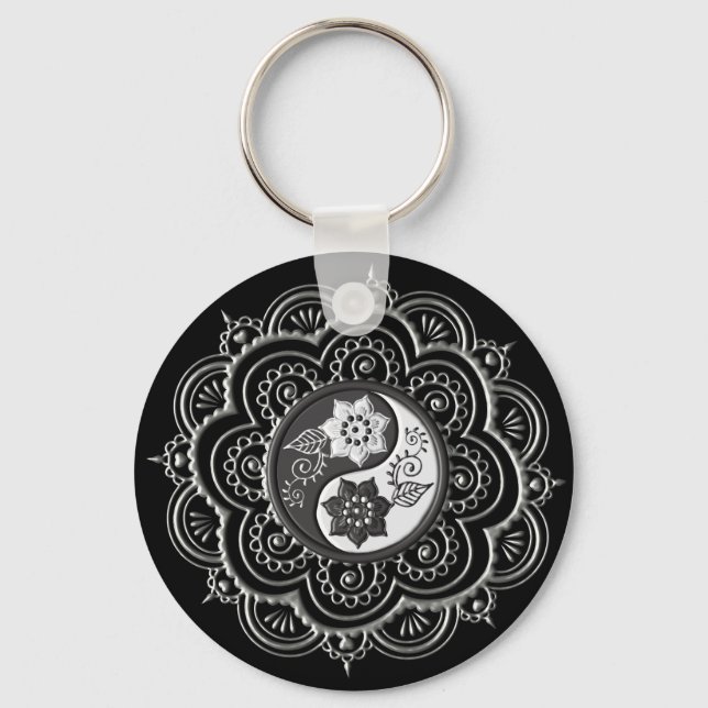 Silver & Black Mandala Key Ring (Front)