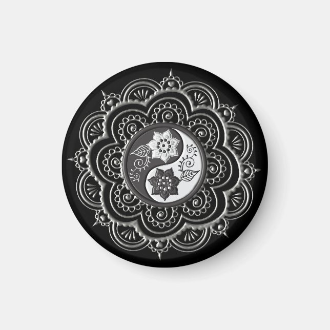 Silver & Black Mandala Magnet (Front)