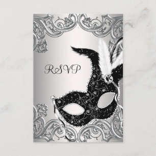 Silver Black Mask Masquerade Party RSVP Card
