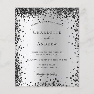 Silver black metal budget wedding invitation flyer