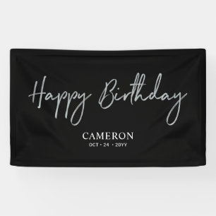 Silver & Black Minimal Custom Happy Birthday Banner