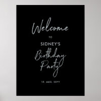 Silver & Black Modern Birthday Party Welcome