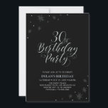 Silver & Black | Modern Chic 30th Birthday Party Invitation<br><div class="desc">Let's celebrate your special day with this stylish silver party invitation. This design features chic silver typography "30th Birthday Party" with sparkle graphics. The background colour is set to black, but feel free to change to match it to your party theme. More birthday invitations and party supplies are available at...</div>