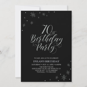 Silver & Black   Modern Chic 70th Birthday Party Invitation