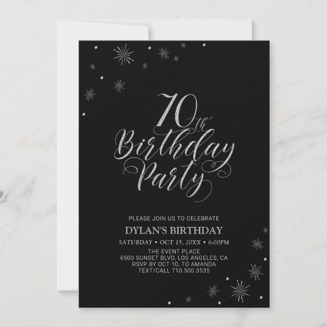 Silver & Black | Modern Chic 70th Birthday Party Invitation (Front)