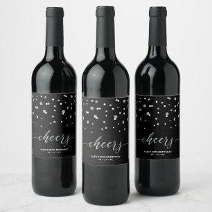 Silver & Black Modern Milestone Birthday Party Win Wine Label