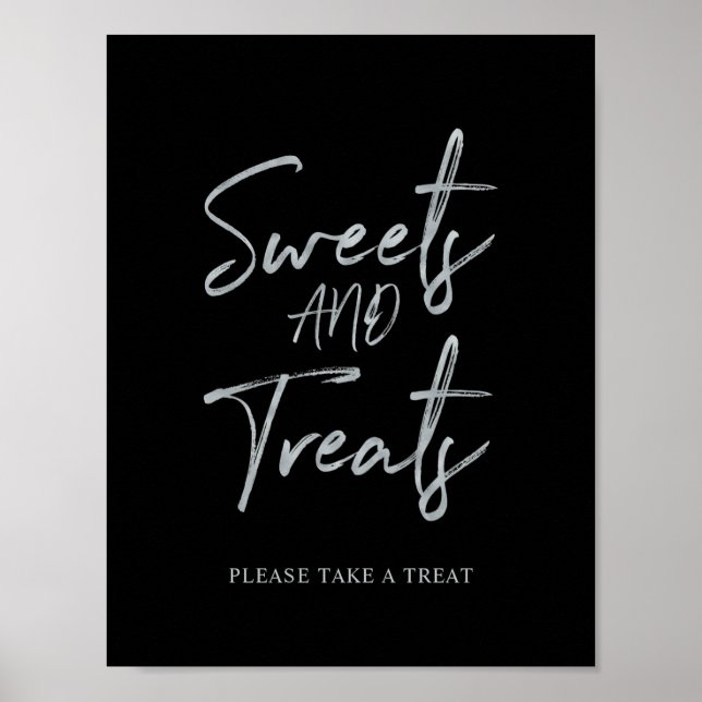 Silver & Black Modern Sweets & Treats Party Sign (Front)