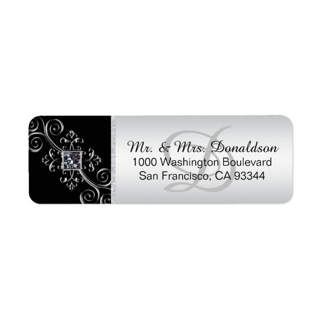 Silver Black Monogram Envelope Return Address (Front)
