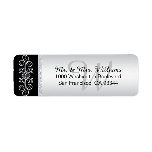 Silver Black Monogram Envelope Return Address (Front)